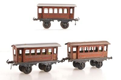 Lot 690 - Bing Gauge Trio of Continental outline 4-wheel passenger coaches