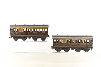 Lot 728 - Carette Gauge 1 pair of GWR Clerestory roof short wheel base Passenger coaches