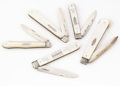 Lot 512 - Five late Georgian and Victorian silver and mother of pearl pocket knives