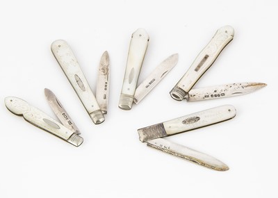 Lot 515 - Five Victorian silver and mother of pearl pocket knives