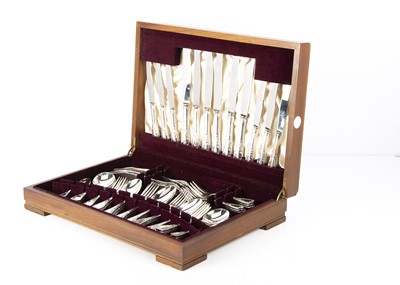 Lot 516 - A c1970s canteen of silver plated cutlery by Medard for six people in wooden box