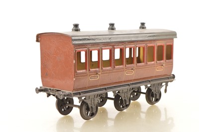 Lot 839 - Bing Gauge 3 (2.5 inch Gauge) MR lined 6-wheel Clemenson style All 3rd Passenger coach.