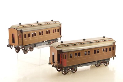 Lot 878 - Carette or similar Gauge 3 (2.5 inch Gauge) pair of Continental style bogie passenger coaches