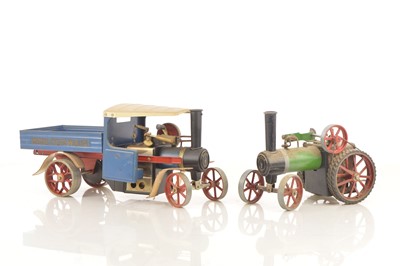 Lot 906 - A Mamod blue live steam Wagon and Traction Engine