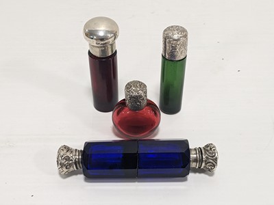 Lot 524 - Three Victorian coloured glass and silver scent bottles