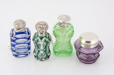 Lot 526 - Four Victorian and later cut glass and silver scent bottles