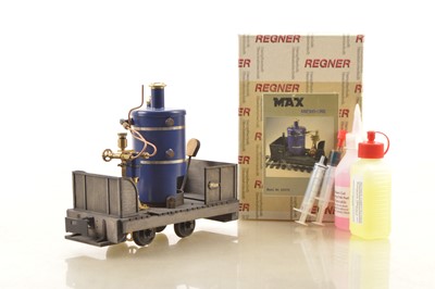 Lot 935 - A boxed live steam gel-fired Gauge 0/1 (adjustable) Vertical Boiler 0-4-0VBT Locomotive 'Max' by Regner (Germany)