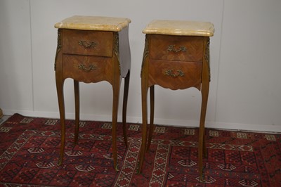 Lot 13 - A pair of 20th Century French Louis XV style kingwood nightstands or bedside drawers