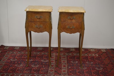 Lot 13 - A pair of 20th Century French Louis XV style kingwood nightstands or bedside drawers