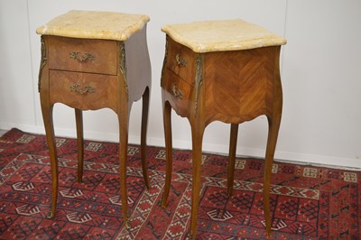 Lot 13 - A pair of 20th Century French Louis XV style kingwood nightstands or bedside drawers