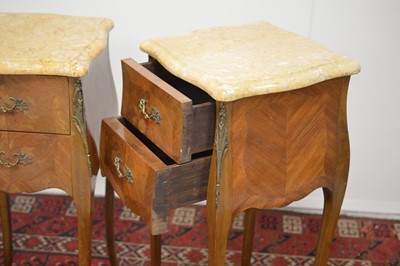 Lot 13 - A pair of 20th Century French Louis XV style kingwood nightstands or bedside drawers