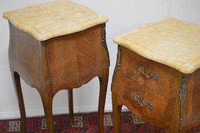Lot 13 - A pair of 20th Century French Louis XV style kingwood nightstands or bedside drawers