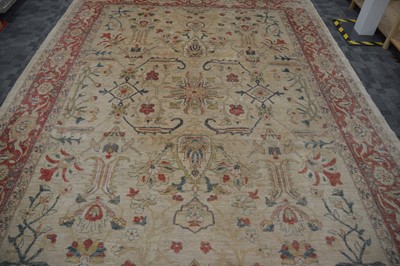 Lot 44 - An antique Turkish Ushak carpet with ivory coloured wool ground