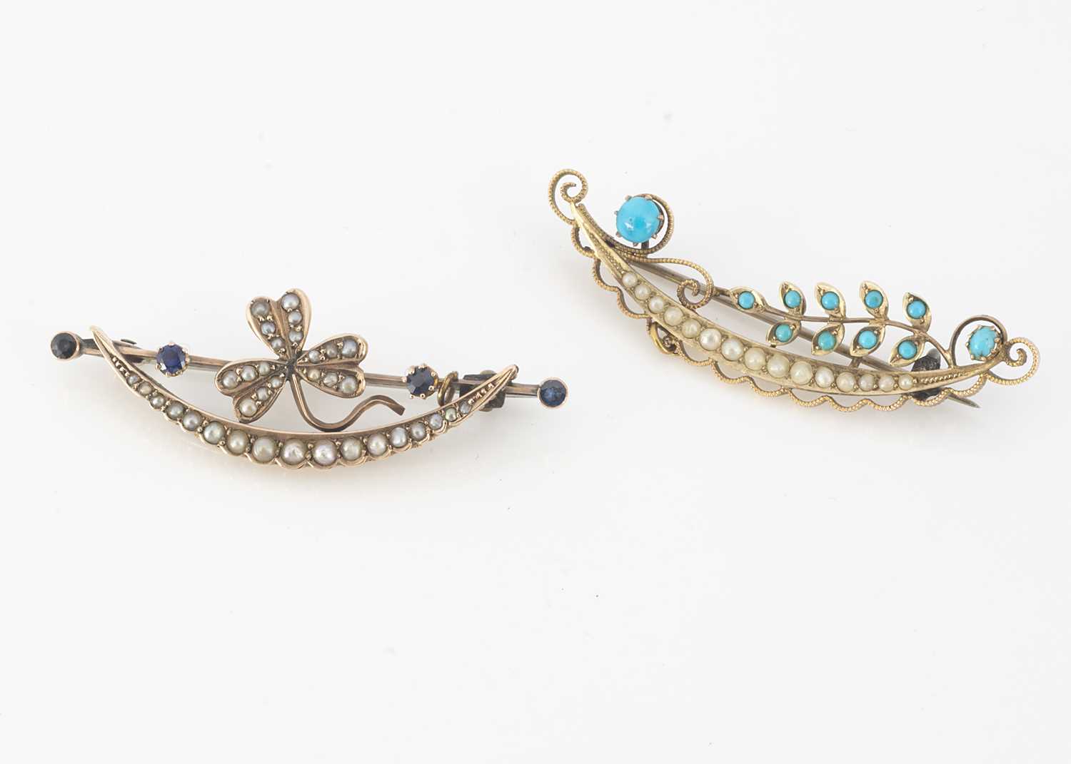 Lot 50 - Two 19th Century seed pearl floral crescent brooches