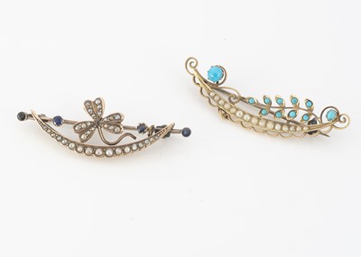 Lot 50 - Two 19th Century seed pearl floral crescent brooches