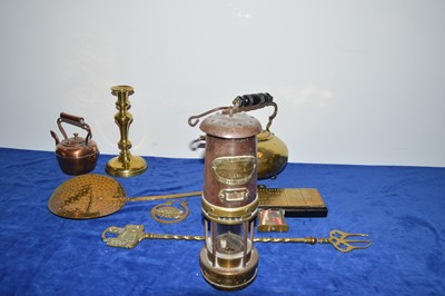 Lot 84 - An early 20th century miner's lamp by E. Thomas & Williams Ltd and other items