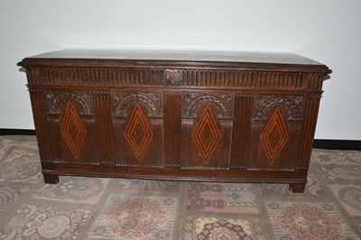 Lot 87 - A large 18th century and later oak and inlaid coffer