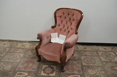 Lot 89 - A late 19th Century pink velvet upholstered carved walnut armchair