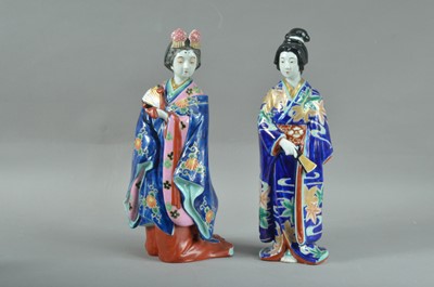 Lot 129 - Two early 20th century Japanese Kutani Geisha lady porcelain figurines