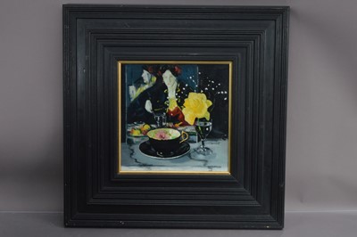 Lot 167 - Gordon G Henderson (Scottish 20th Century) "Yellow Rose and Portrait"