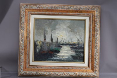 Lot 183 - Joan Escoda Coromina (Spanish 1920-2012) "Puerto En Dia Nublado" (Port on a Cloudy Day)