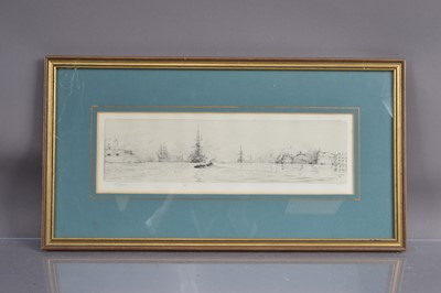 Lot 202 - William Lionel Wyllie RA NEAC (1851-1921) "Warships in Portsmouth Harbour - Victory Afloat"