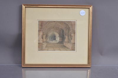 Lot 213 - Pierre Dupeux (French b 1825) (Attributed) "A Vaulted Cathedral Crypt"