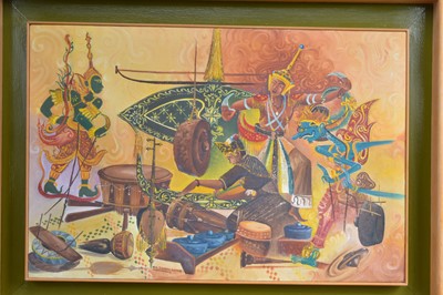 Lot 273 - Nik Zainal Abidin (Nik Mohamed Salleh) (Malaysian 1933-1993) "Wayang kulit and gamelan" (Shadow Puppets and band)