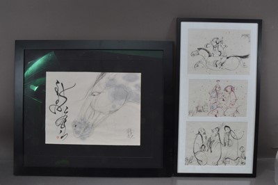 Lot 289 - Two 20th Century Chinese ink on paper calligraphic equestrian pictures