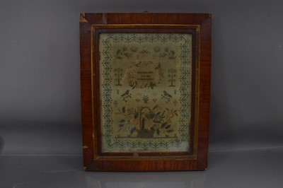 Lot 300 - A characterful 19th Century sampler depicting birds and a basket of flowers