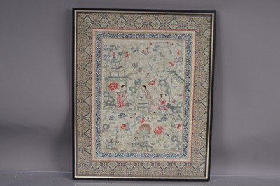 Lot 329 - A Qing Dynasty Chinese silk embroidery panel