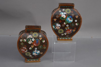 Lot 333 - An unusual pair of Japanese Meiji period cloisonné moon flasks