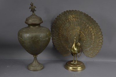 Lot 339 - A large Indian brass peacock sculpture