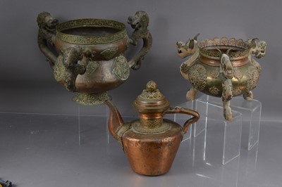 Lot 340 - Three large Oriental brass and copper vessels