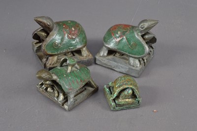 Lot 348 - A group of Chinese champlevé enamel nesting turtle or tortoise seals