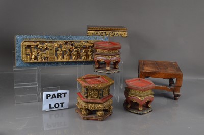 Lot 353 - A group of Chinese carved hardwood display stands and figural panels