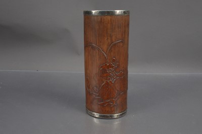 Lot 357 - A silver mounted 19th Century Chinese carved bamboo brush pot