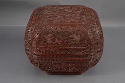 Lot 360 - A large Chinese Qin dynasty carved cinnabar lacquer quatrelobed box and cover