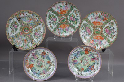 Lot 374 - Five 19th Century Chinese Canton famille rose export porcelain plates