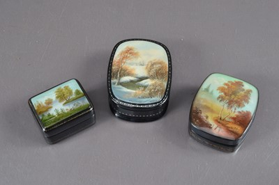 Lot 386 - Three fine 20th Century 'Fedoskino School' Russian lacquer boxes