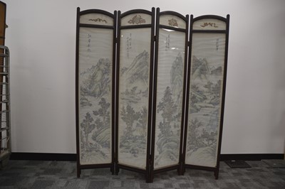 Lot 392 - An antique Chinese glazed hardwood four-fold screen