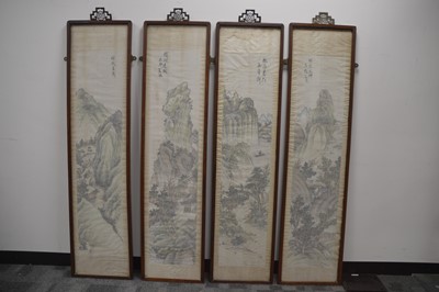 Lot 393 - A set of four Chinese hardwood framed wall panels