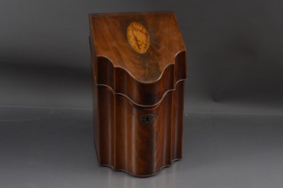 Lot 399 - A George III mahogany slopefront knife box later converted to a stationary holder