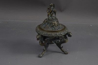 Lot 404 - A bronze Grand Tour neoclassical form urn and cover tripod inkwell