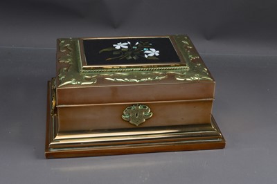 Lot 407 - A late 19th Century Victorian two-tone brass and pietra dura jewel casket