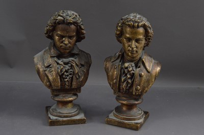 Lot 428 - A pair of 'Lahregees' gilded terracotta busts of composers 'Mozart' and 'Beethoven'