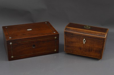 Lot 443 - A 19th Century tea caddy of neat size and a 19th Century rosewood workbox