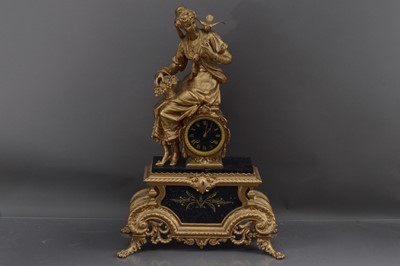 Lot 453 - A French Early 20th Century Spelter and black slate Mantel Clock