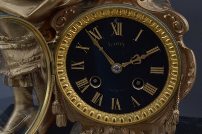 Lot 453 - A French Early 20th Century Spelter and black slate Mantel Clock