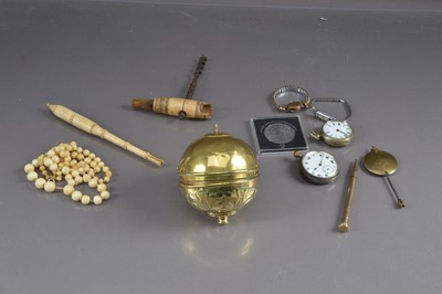 Lot 458 - A group of antique items including a brass string box